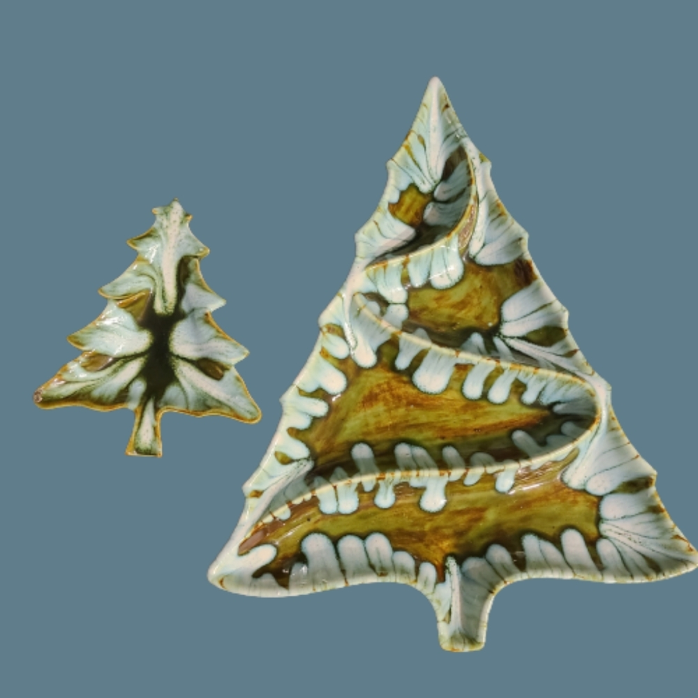 Vintage Mantic Mold Pottery Tree Appetizer Dish Set of 2